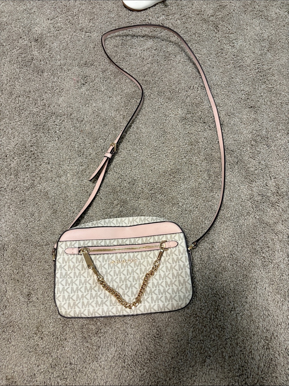 Michael Kors Pink and Vanilla Logo Crossbody Camera Bag